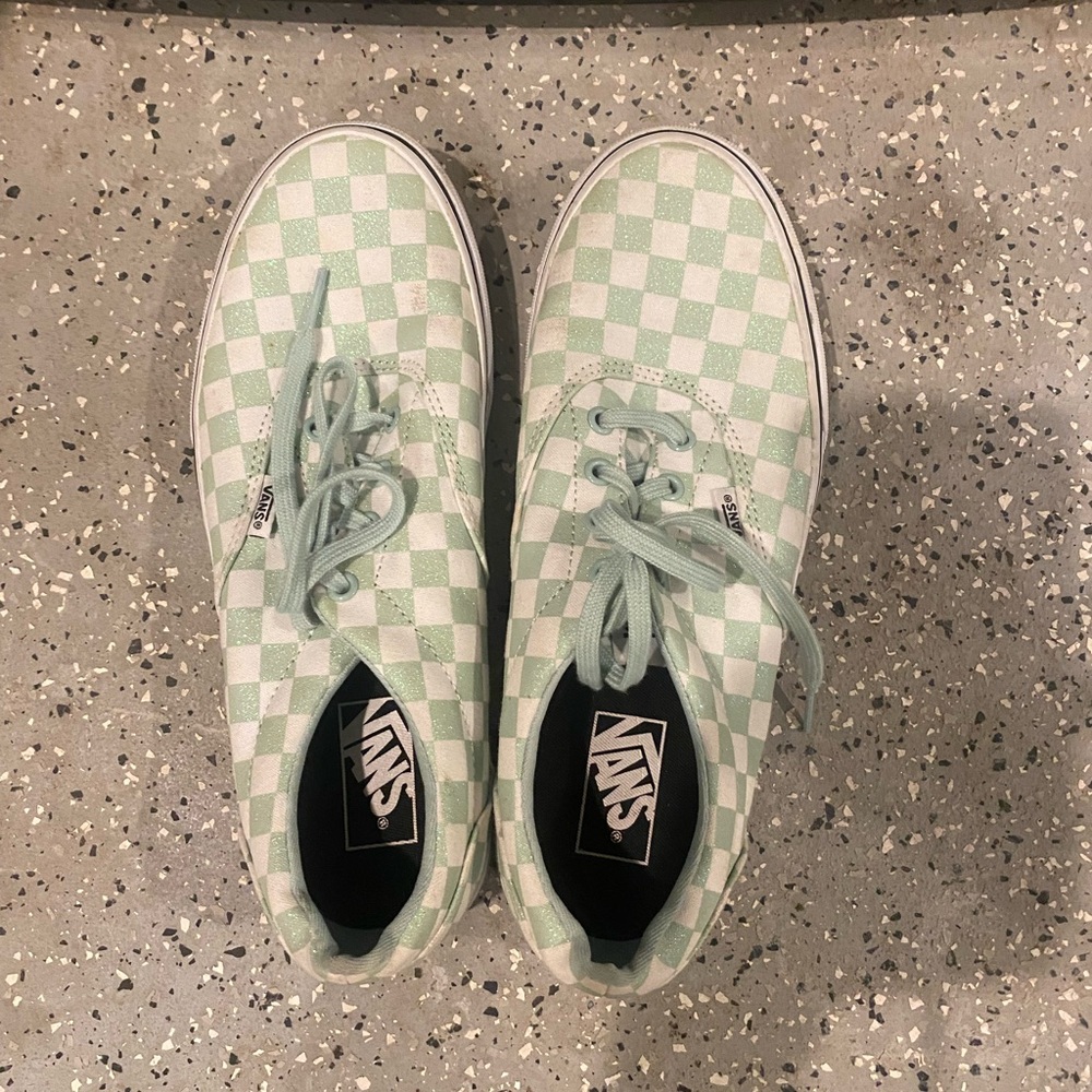 Vans Pastel Green and White Checkered Sneakers